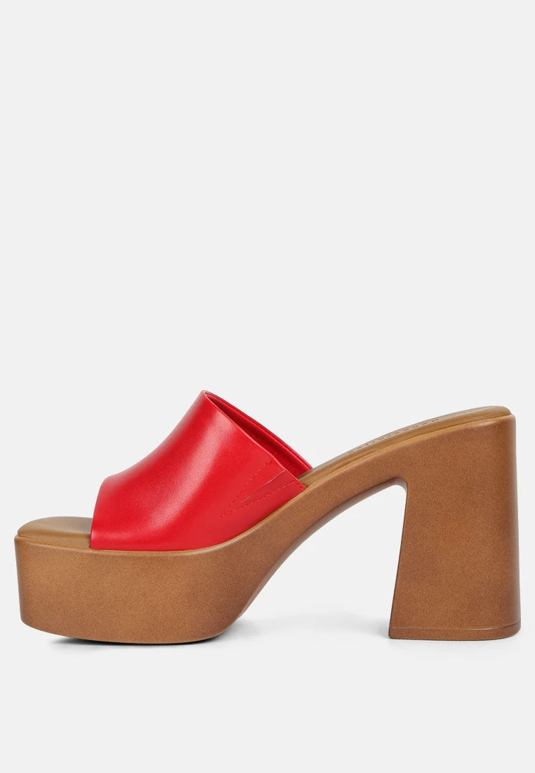 SCANDAL Slip On Block Heel Sandals In Red 6 SCANDAL Slip On Block Heel Sandals In Red - Image 4