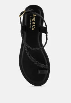 STALLONE Black Braided Flat Sandals -Rag & Co Shop stalloneblackbraidedflatsandals RCSH4096 black 7