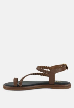 STALLONE Tan Braided Flat Sandals -Rag & Co Shop stallonebraidedflatsandals RCSH4096 tan 1