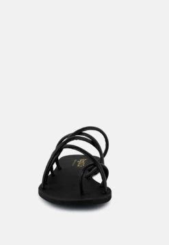 SWEETIN Black Strappy Flat Slip On Sandals -Rag & Co Shop sweetinblackstrappyflatsliponsandals RCSH4080 black 7
