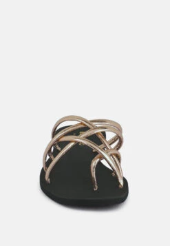 SWEETIN Rose Gold Strappy Flat Slip On Sandals -Rag & Co Shop sweetinblackstrappyflatsliponsandals RCSH4080 rosegold 2