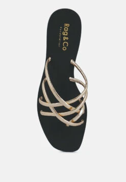 SWEETIN Rose Gold Strappy Flat Slip On Sandals -Rag & Co Shop sweetinblackstrappyflatsliponsandals RCSH4080 rosegold 4