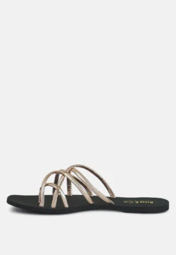 SWEETIN Rose Gold Strappy Flat Slip On Sandals -Rag & Co Shop sweetinblackstrappyflatsliponsandals RCSH4080 rosegold 8