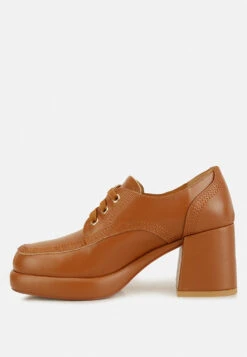 ZAILA Leather Block Heel Oxfords In Tan -Rag & Co Shop zailaleatherblockheeloxfords RCSH4218 tan 3