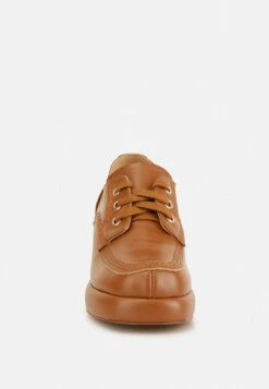 ZAILA Leather Block Heel Oxfords In Tan -Rag & Co Shop zailaleatherblockheeloxfords RCSH4218 tan 4