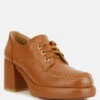 ZAILA Leather Block Heel Oxfords In Tan -Rag & Co Shop zailaleatherblockheeloxfords RCSH4218 tan 6
